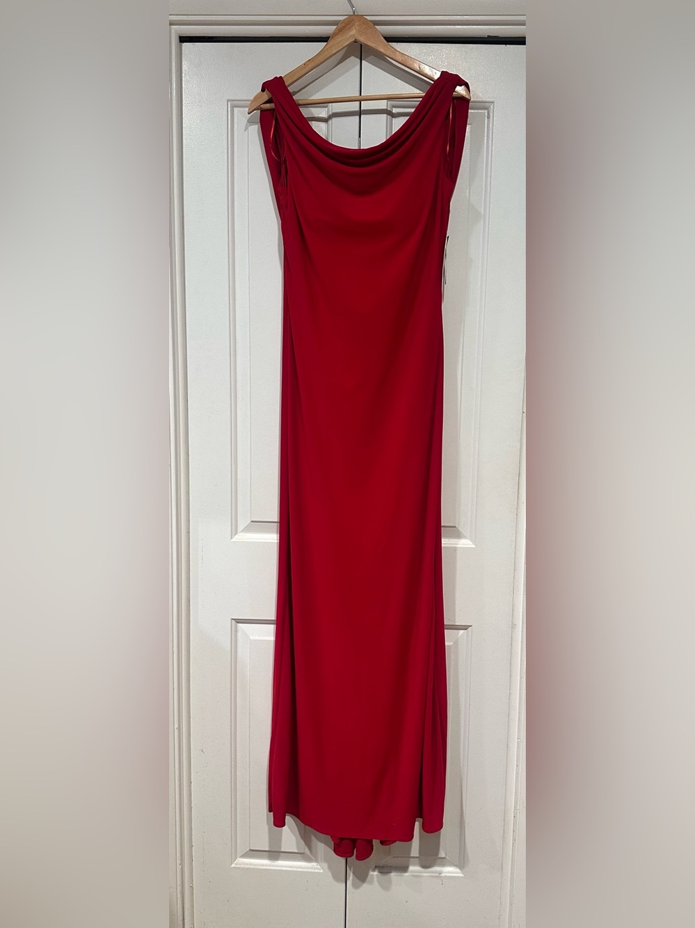 Red Gown with Cowl Neckline and Open Back NWT